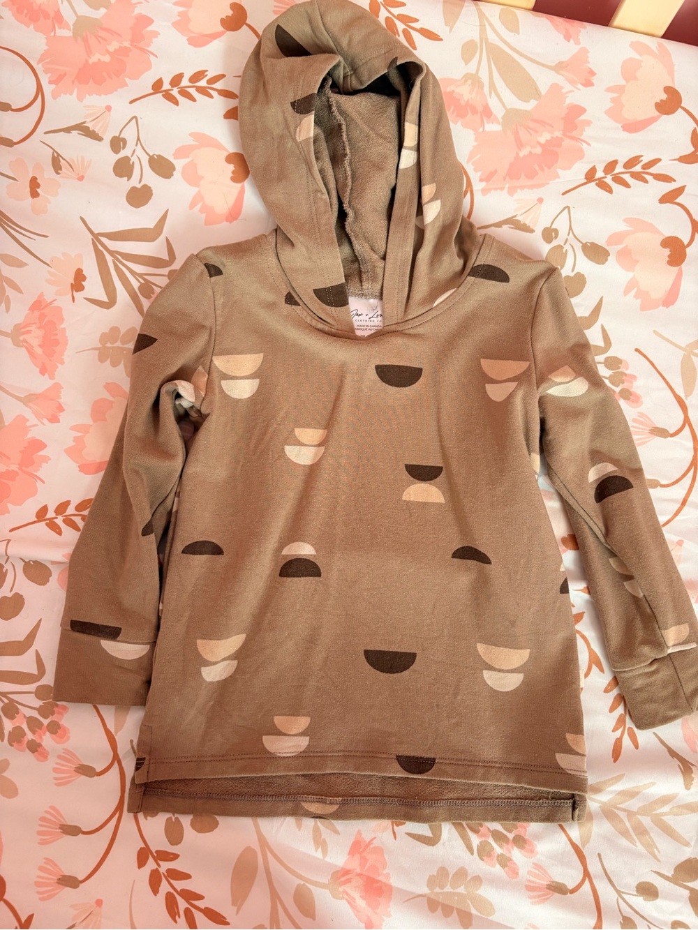 Kids Brown Hooded Long-Sleeve Top - Neutral Semi-Circle Print